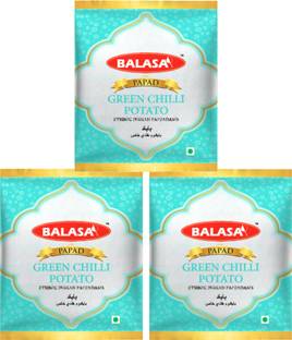balasa GREEN CHILLI POTATO 400GMS Papad x 3 Packets Masala Papad (Pack of 3)