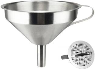 TCKW Multipurpose Stainless Steel Funnel with Detachable Strainer – 11 CM, Stainless Steel Funnel Set