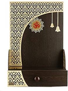 CREATA IMPEX Wooden Poojaghar mandir for home Mandir Puja Room with Curved Jali Temple Engineered Wood Home Temple