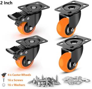 Caneuf PU Swivel Caster Wheels with 360 Degree Top Plate- Pack of 4 (2 Inch) Fixed Furniture Caster