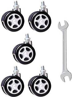Tarun Heavy Duty Alloy Thread Twin Caster with Key (Alloy 100% Nylon)(Wheels) Suitable for All Office Chairs/Revolving Chair (Chrome Indi-Black)(Adjustable in All Chair Base) Set-of 5 Wheel & Key fit everywhere Bar Stool Base