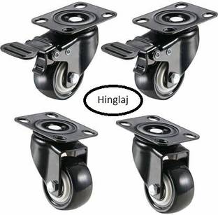 hinglaj HC 1.5 " 38MM Heavy Duty Caster Wheels Soft Rubber Swivel Caster with 360 Degree Braking and Locking Furniture Caster