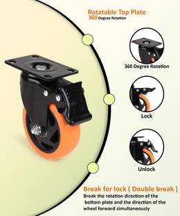 hinglaj 4*1 Heavy Duty Furniture Office wheel Moving Caster Trolley wheel (Pack of 4) Braked Furniture Caster