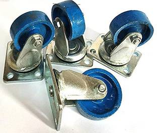 castersman 2" Heavy Duty Iron Castor Wheel Blue (4 Pcs) (Screw & Washer Also Included) Appliance Furniture Caster