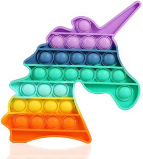 Chigy Wooh Pop It Fidget Toy Push Bubble Game For Kids Stress Relief Toys For Adults [Rainbow Unicorn] pop it Gag Toy