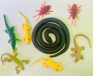 VEDY animal toys rubber snake, lizard, crocodile gang (set of 8) animals toys rubber snake, lizard, cr...