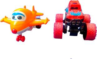 Caught Trendy Combo Of 2 360 Degree Rotation Monster Truck And Transforming Airplane Push &Go Monster Car And Robot Airplane Gag Toy