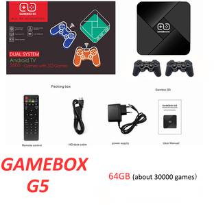 PTCMart Gamebox G5 Video Console Retro Games Hd 4K With Tv Android Wireless Controller 64 GB with CPS FC GB GBA GBC MD SFC N64 PS1 ATARI, 30,000+ built-in games