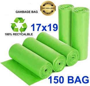 ASCREATION 19x21 Inch, Medium Green Garbage Bags, Pack of 5 Medium 10 L (150 Bag ) Medium 10 L Garbage Bag  Pack Of 150