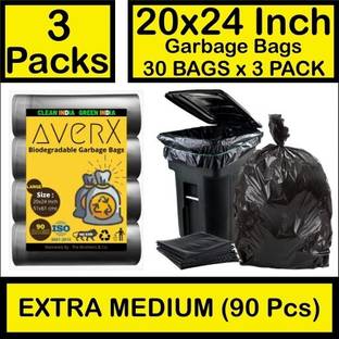 averX Premium Black Garbage Bag - 20x24 inches (Pack of 3, 90 Pieces, Large) Medium 35 L Garbage Bag  Pack Of 90