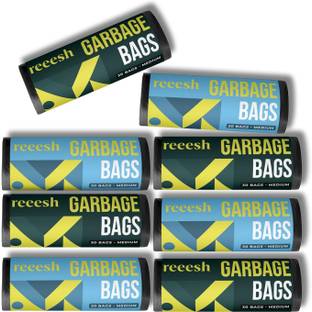 Reeesh Garbage Bags - 240 Trash Bags, 30 Bin Bags X 8 Roll, 49 X 53 cm, Heavy Duty Medium 8 L Garbage Bag  Pack Of 240