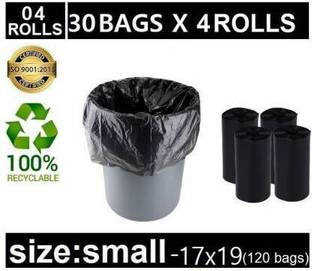 Modi Household Biodegradable Garbage Bag - 17x19 Inch, 30 per set ,medium, Black, (Set of 4) Medium 6 L Garbage Bag  Pack Of 120