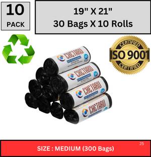chetaru BioMax Black Garbage Bag - 19x21, (300 Pcs) - Durable & Strong Medium 13.0830000000001 L Garbage Bag  Pack Of 300