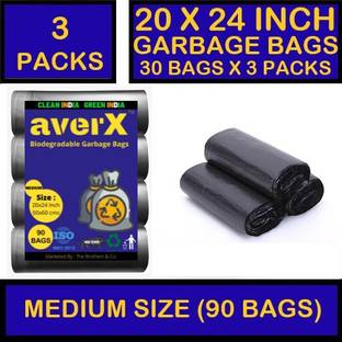 averX OXO-Biodegradable Medium Size Black Garbage Bag - 20x24 inches (Pack of 3 - 90 Pieces) 24 L Garbage Bag (90 Bags) Medium 24 L Garbage Bag  Pack Of 90