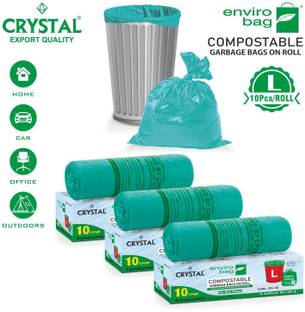 CRYSTAL 100% Compostable on Roll 24 x 32 Green - 10 Pcs x 3, Large 45 L Garbage Bag  Pack Of 30