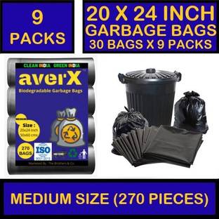 averX OXO-Biodegradable Medium Size Black Garbage Bag - 20x24 inches (Pack of 9 - 270 Pieces) 24 L Garbage Bag (270 Bags) Medium 24 L Garbage Bag  Pack Of 270
