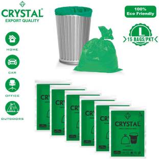 CRYSTAL Biodegradable Pouch 24 x 32 Green - 15 Pcs x 6, Large 45 L Garbage Bag  Pack Of 90