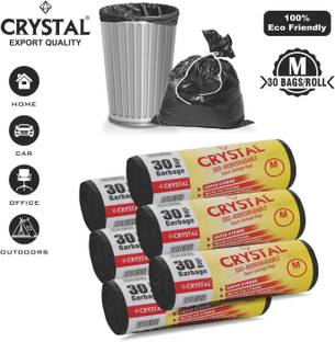 CRYSTAL Biodegradable on Roll 19 x 21 Black - 30 Pcs x 6, Medium 25 L Garbage Bag  Pack Of 180