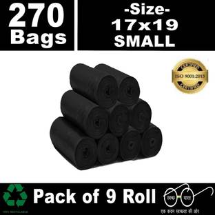 ASCREATION Black Dustbin Covers 100% Biodegradable 7 L -17x19 inch(Pack of 9,270 Pcs,Small) Small 7 L Garbage Bag  Pack Of 270
