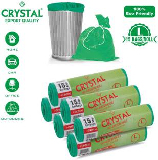 CRYSTAL Biodegradable on Roll 24 x 32 Green - 15 Pcs x 6, Large 45 L Garbage Bag  Pack Of 90