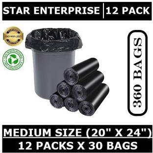 Star Enterprise 12 Pack (360 Pieces) Black Biodegradable Garbage Bags 20 x 24 Inch Medium 20 L Garbage Bag  Pack Of 360
