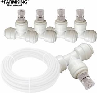 FARMKING 10Mtr Hose Pipe & 5pcs 6mm Atomization white MistingFogNozzles with TeeConnector 100 L Hose-end Sprayer