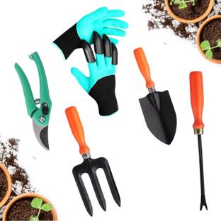 GO HOOKED Gardening Tools Kit Fork Transplanter Weeder Pruner Cutter Graden Gloves Garden Tool Kit