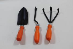 Pots & Plants 3Pcs Garden Hand Tools Set Iron Gardening Shovel Spade Rake Trowel Wood Handle Garden Tool Kit