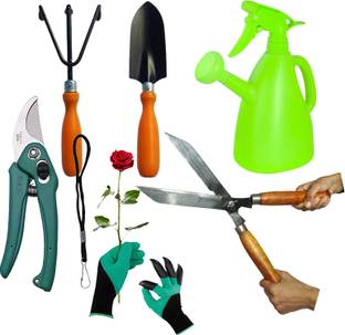 MEENA ENTERPRISES Pack of 6 Gardening Tools Set,Garden Sprayer,Grass Cutter,Garden Gloves,Tiller Garden Tool Kit