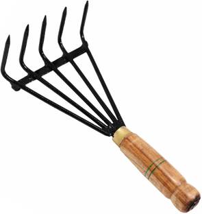 OUTO Steel Rake with Rubber Handle Grip Gardening Tool Sharp Metal Blade for Weeding Garden Tool Kit