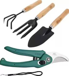 AGT Tool Set Big Trowel, Hand Fork, Hand Rake & Pruner/Cutter for Gardening गार्डन टूल किट