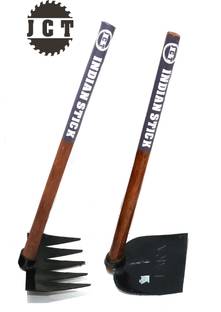 JCT SHOVEL SPADE (DIGGING HOE) AND GARDEN RAKE WITH HANDLE COMBO For Garden Tool Kit