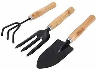 PRAMUKH STORE Garden Tool Wooden Handle (3pcs-Hand Cultivator, Small Trowel, Garden Fork) House Pot Plants Gift (3 Piece of Set) Garden Tool Kit