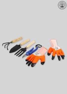 AGT 3PCS Wooden Handle Cultivator Free Rubber Hand Gloves Garden Tool Kit