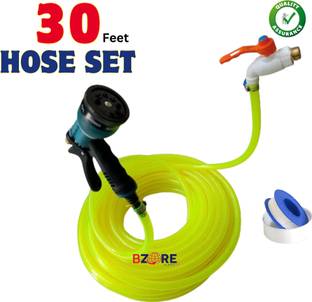 Bzore 30(A3) Feet Premium Braided Hose with Heavy duty 8 Flow Water Spray gun Garden Tool Kit