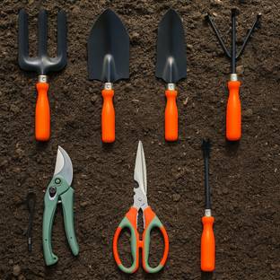 Cinagro Trowel, cultivator, transplanter, weeder, fork, scissors & pruner CIN-GTK-SPC-P7-ORG Garden Tool Kit