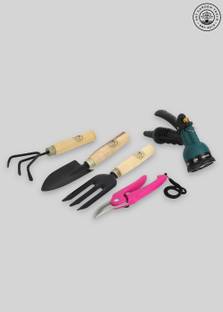 AGT Garden Tool Set Water Spray Trigger, Small Trowel, Hand Rake, Fork & Pruner/Cutter for Gardening Garden Tool Kit