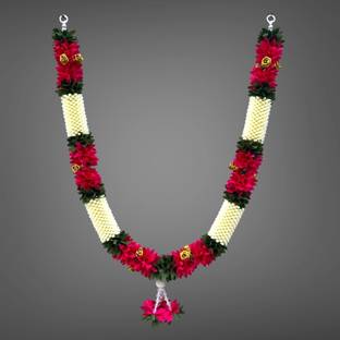 RishiArt Rishi Mala for God Photo Frame Decoration Multipurpose White and Pink Soft Fabric Garland