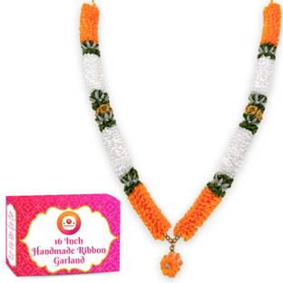 Bhakti Lehar (16 Inch) Handmade Orange and White Ribbon Garland for Photo Frame & God Idol Satin Ribbon Garland
