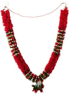 SujArta Garland Premium 21 Inch Artificial Red Jasmine Flower Mala for Photos Fabric Garland