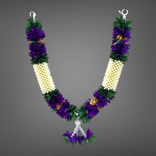 ईशा ISHA Handmade Garland Mala for God Photo Frame Decoration White and Purple-Small हार