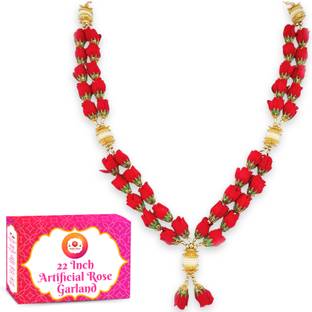 Bhakti Lehar (Size: 22 Inch) Double Layer Flower Mala for Photo Frames Velvet Rose, Artificial Pearl Moti Garland