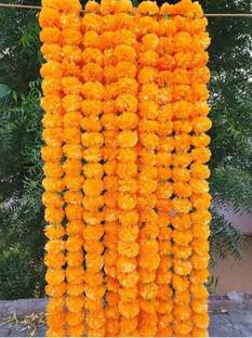 ARKCreations Artificial Marigold Fluffy Flower Garland for Door Hangings Garland(Orange) Plastic Garland