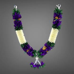 RishiArt Rishi Garland for God Photo Frame Decoration Flowers White and Purple-Small Soft Fabric Garland
