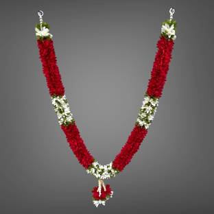 RishiArt Rishi Handmade Mala for God Photo Frame Decoration Multipurpose Red and White Soft Fabric Garland