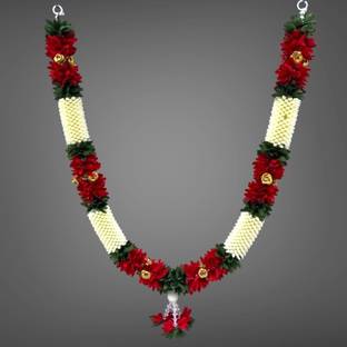RishiArt Soft Fabric Artificial mala for idol, photo frame red white [multicolour] Soft Fabric Garland