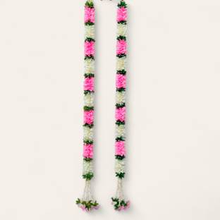 Kurailla Pink & White Flower Mala for festive decoration & Door Hanging (Pack of 2) Fabric Garland