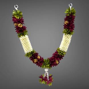 Isha ISHA Handmade Garland Mala for God Photo Frame Decoration White and Maroon-Small Soft Fabric Garland