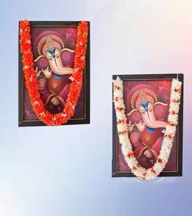 snehatrends 2pc White & Orange Jasmine Garland/Hara for God Idols, Photo Frames, etc 20inch Garland