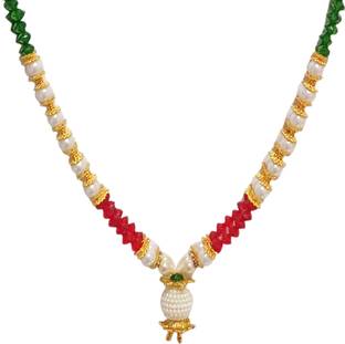 Ayodhya Bhakti Red & Green Moti Garland for Idol and Photo Frame !! Ganpati Kanthi !! K-20 Moti crystal Garland